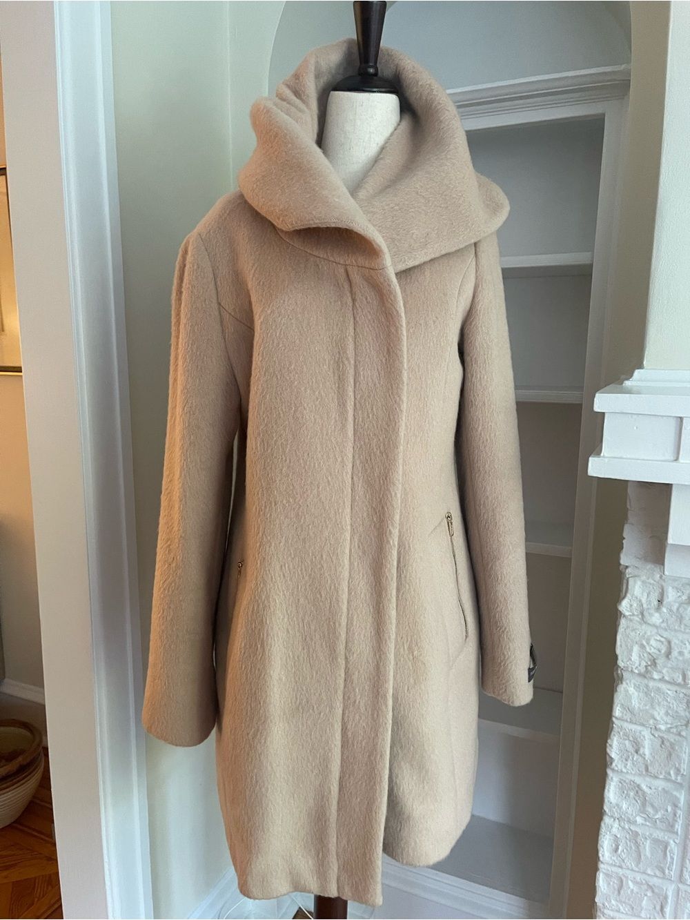 Cole Haan Italian Wool Blend - Neutral Beige/Pink Classic Hooded Coat [Size 10]